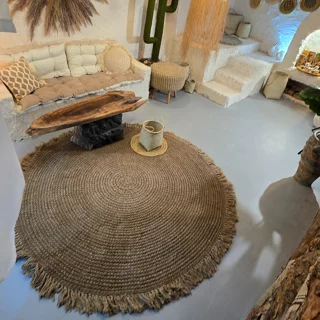 فرش گرد مراکشی قطر ۲ متر رنگ قهوه ای