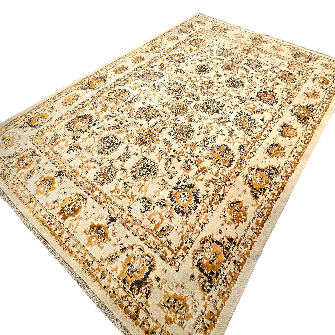 فرش دستبافت مدرن کرم طلایی_نئوکلاسیک ملایم