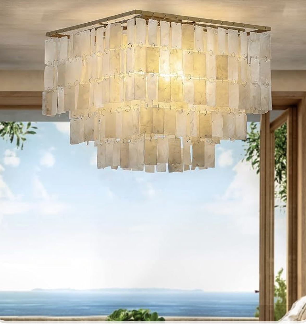 لوستر فریم مربع مدل تخت با صدف مستطیل