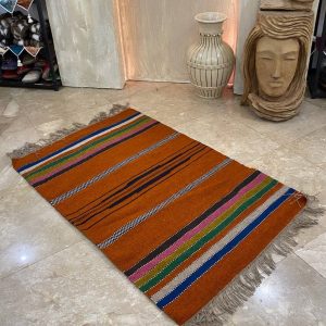 گلیم حرمی نارنجی طرح دار مدرن یک و نیم متری