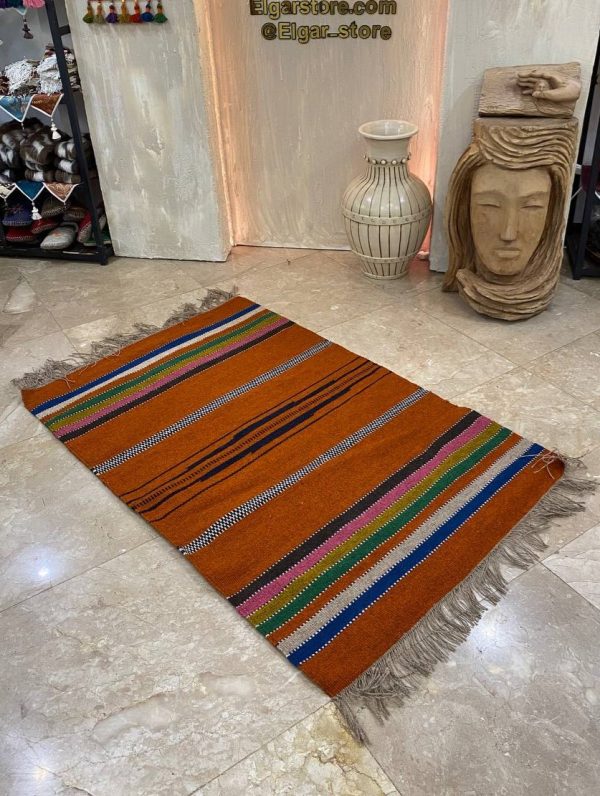 گلیم حرمی نارنجی طرح دار مدرن یک و نیم متری